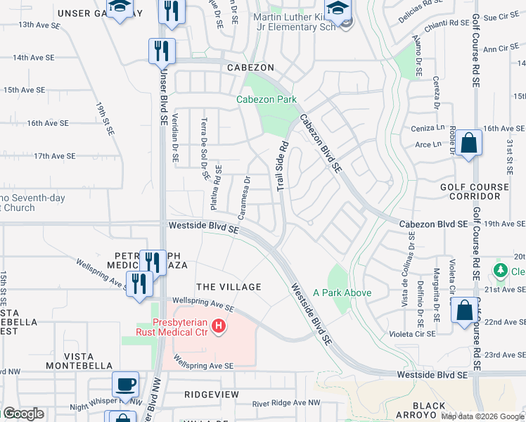 map of restaurants, bars, coffee shops, grocery stores, and more near 1919 Tapatio Street in Rio Rancho