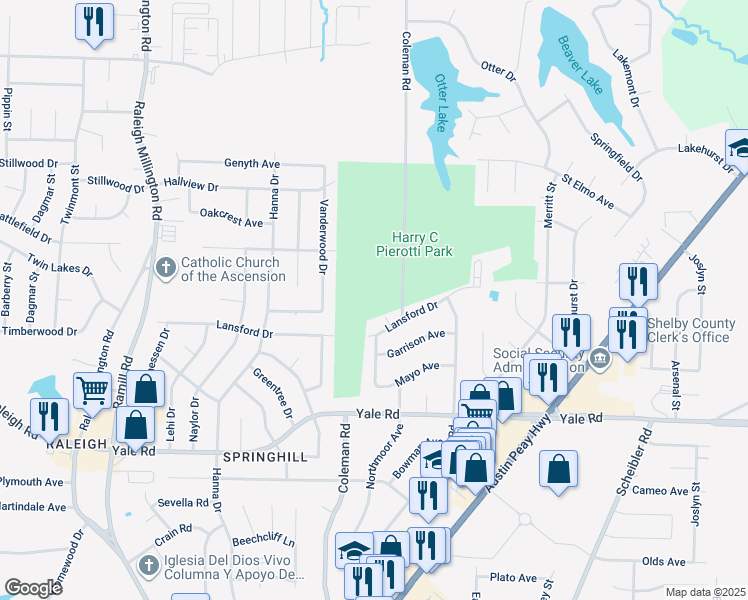 map of restaurants, bars, coffee shops, grocery stores, and more near in Memphis