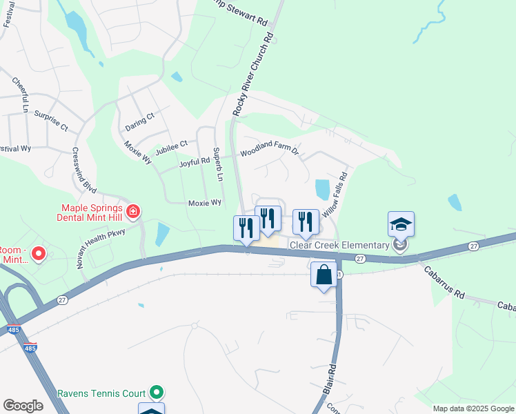 map of restaurants, bars, coffee shops, grocery stores, and more near 13631 Haven Ridge Lane in Charlotte