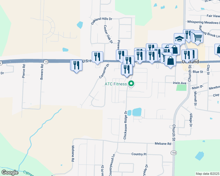 map of restaurants, bars, coffee shops, grocery stores, and more near 15 Winding Creek Cove in Oakland