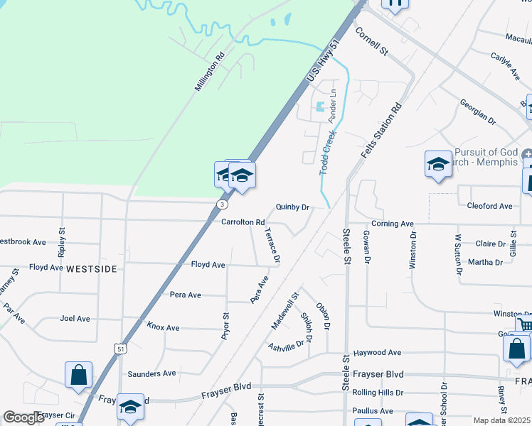map of restaurants, bars, coffee shops, grocery stores, and more near 1324 Quinby Drive in Memphis