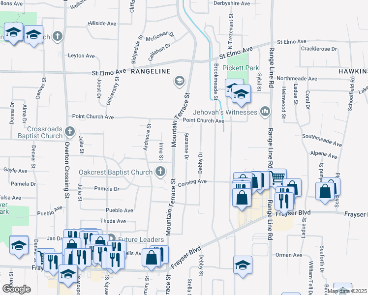 map of restaurants, bars, coffee shops, grocery stores, and more near 3673 Suzanne Drive in Memphis