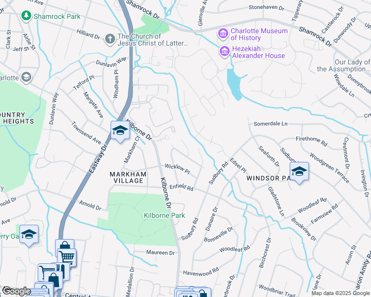 map of restaurants, bars, coffee shops, grocery stores, and more near 3729 Brookchase Lane in Charlotte