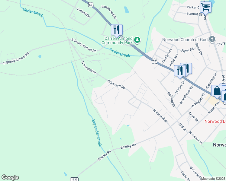 map of restaurants, bars, coffee shops, grocery stores, and more near 44423 Richardson Road in Norwood