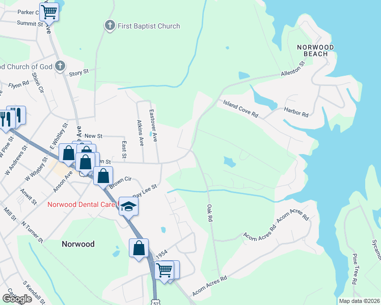 map of restaurants, bars, coffee shops, grocery stores, and more near 368 Allenton Street in Norwood