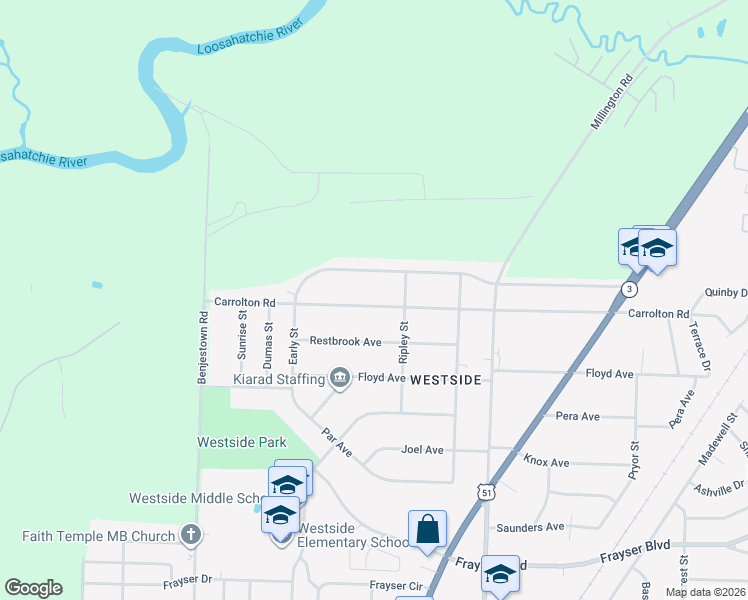 map of restaurants, bars, coffee shops, grocery stores, and more near 930 Carrolton Road in Memphis