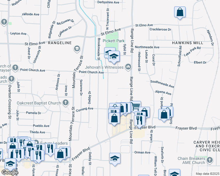 map of restaurants, bars, coffee shops, grocery stores, and more near 3674 North Trezevant Street in Memphis