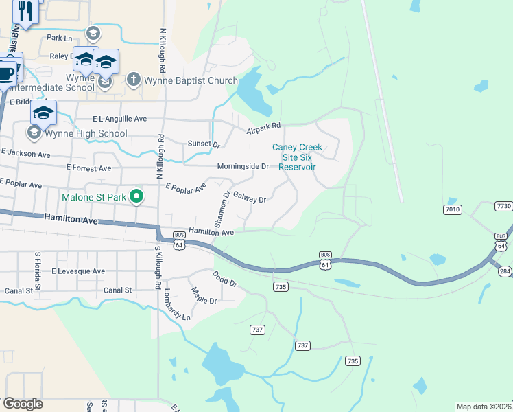 map of restaurants, bars, coffee shops, grocery stores, and more near 8 Galway Drive in Wynne