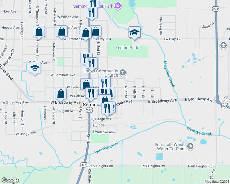 map of restaurants, bars, coffee shops, grocery stores, and more near 309 North 4th Street in Seminole