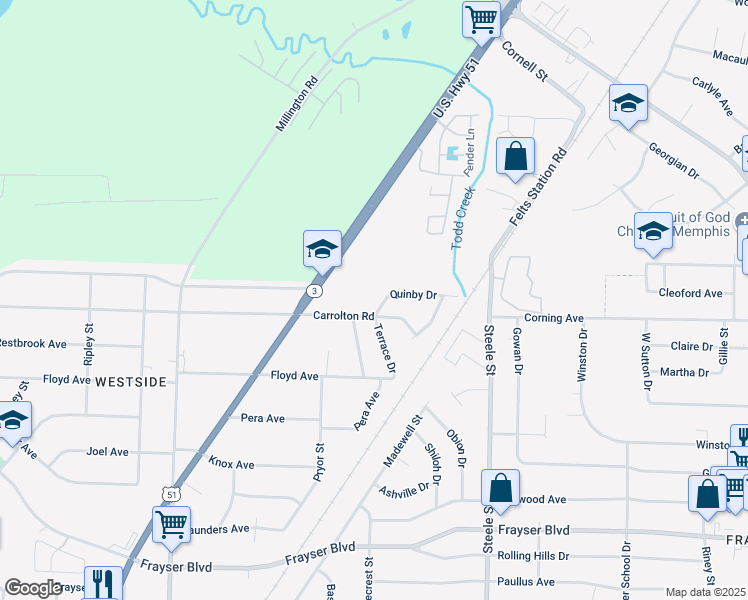 map of restaurants, bars, coffee shops, grocery stores, and more near 1324 Quinby Drive in Memphis