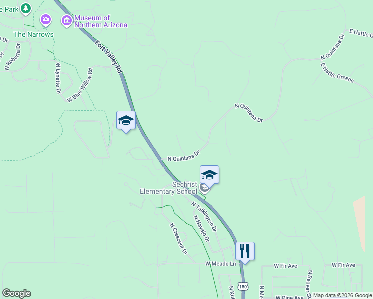 map of restaurants, bars, coffee shops, grocery stores, and more near 3230 Granite Ridge in Flagstaff