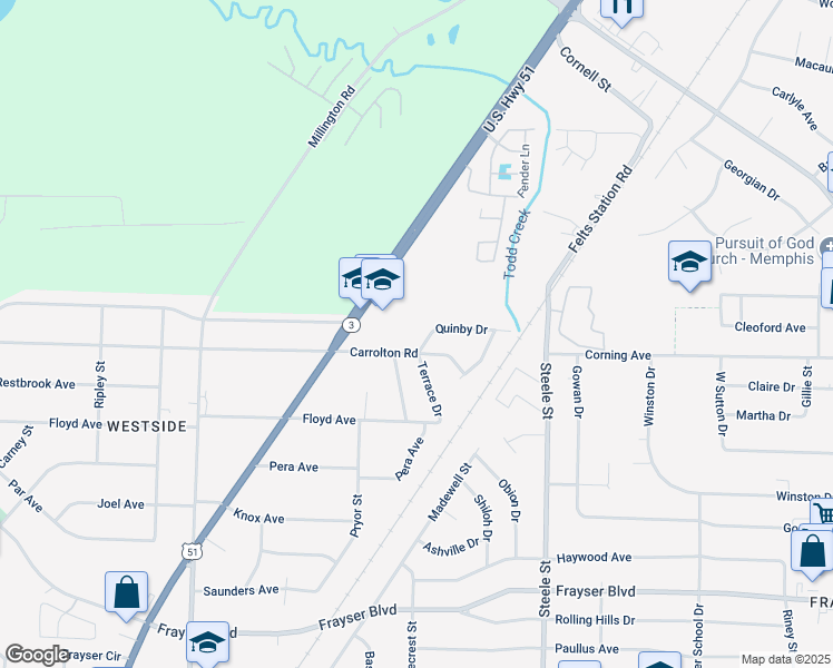 map of restaurants, bars, coffee shops, grocery stores, and more near 1324 Quinby Drive in Memphis