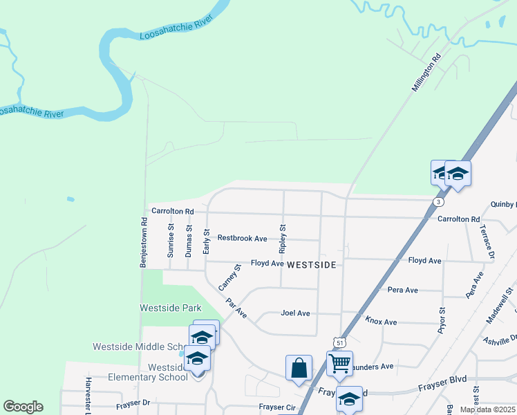 map of restaurants, bars, coffee shops, grocery stores, and more near 930 Carrolton Road in Memphis