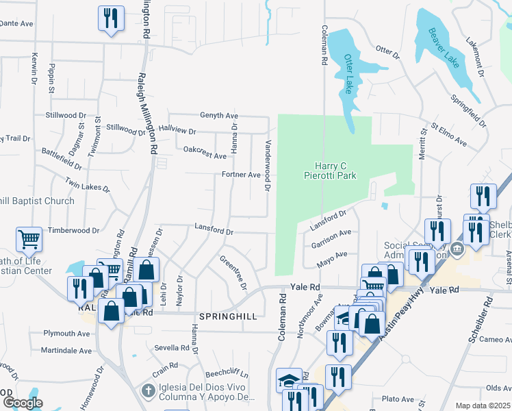 map of restaurants, bars, coffee shops, grocery stores, and more near 3684 Socorro Cove in Memphis