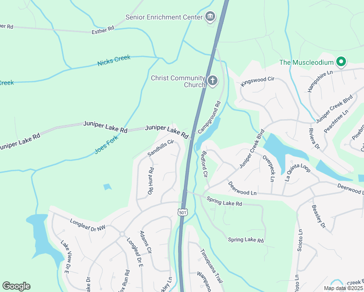 map of restaurants, bars, coffee shops, grocery stores, and more near 190 Sandhills Circle in Pinehurst