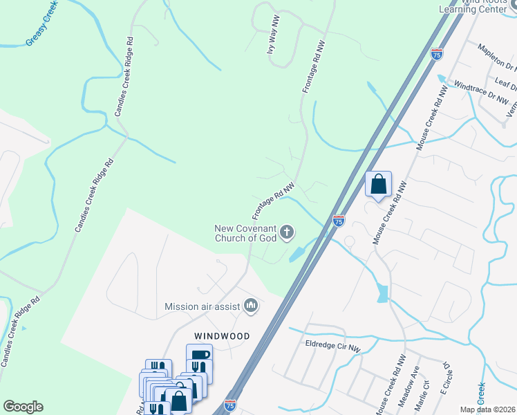 map of restaurants, bars, coffee shops, grocery stores, and more near 5135 Frontage Road Northwest in Cleveland