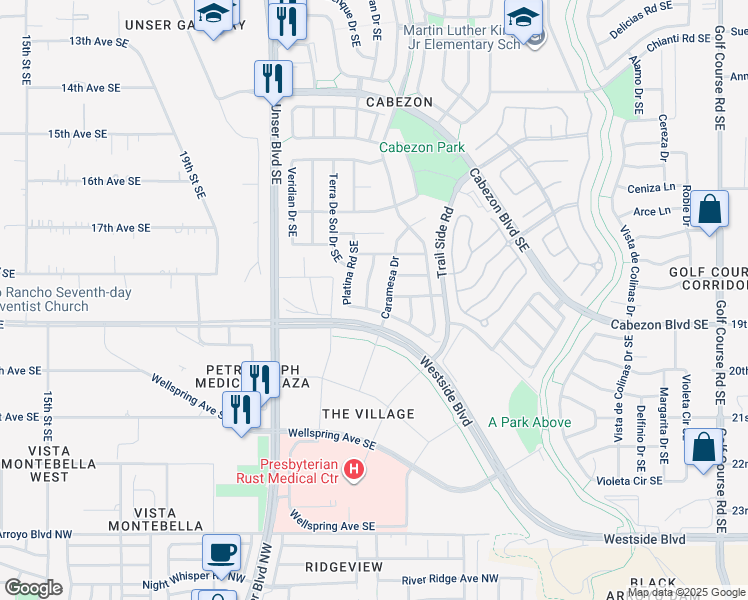 map of restaurants, bars, coffee shops, grocery stores, and more near 1924 Cantera Street Southeast in Rio Rancho