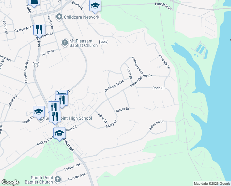 map of restaurants, bars, coffee shops, grocery stores, and more near 417 Stowe Road in Belmont