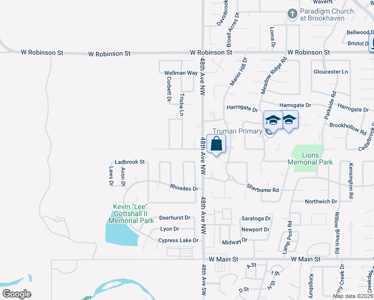 map of restaurants, bars, coffee shops, grocery stores, and more near 4816 Trisha Lane in Norman
