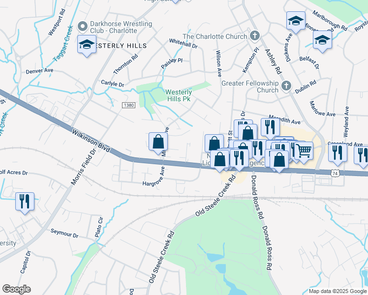 map of restaurants, bars, coffee shops, grocery stores, and more near 2616 Holton Avenue in Charlotte