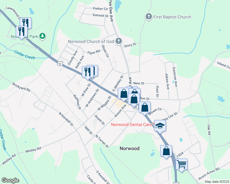 map of restaurants, bars, coffee shops, grocery stores, and more near 158 N Main St in Norwood
