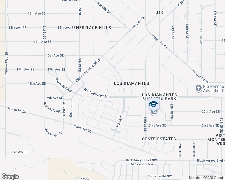 map of restaurants, bars, coffee shops, grocery stores, and more near 713 19th Avenue Southeast in Rio Rancho