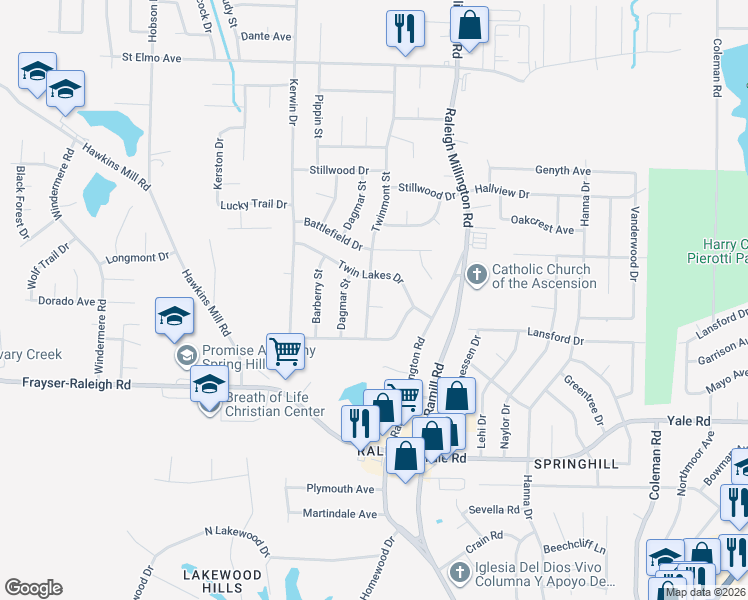 map of restaurants, bars, coffee shops, grocery stores, and more near 3678 Twinmont Cove in Memphis