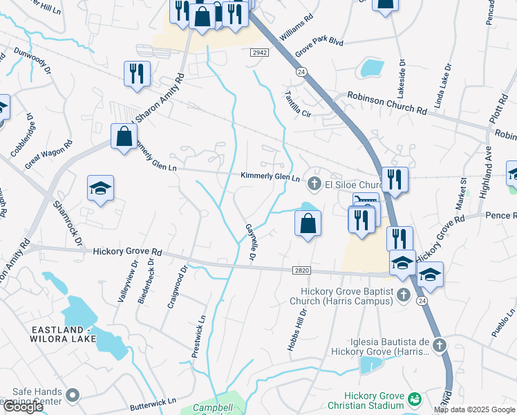 map of restaurants, bars, coffee shops, grocery stores, and more near 5613 Running Wood Lane in Charlotte