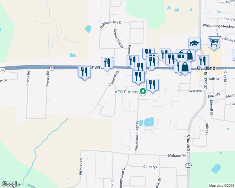 map of restaurants, bars, coffee shops, grocery stores, and more near 15 Winding Creek Cove in Oakland