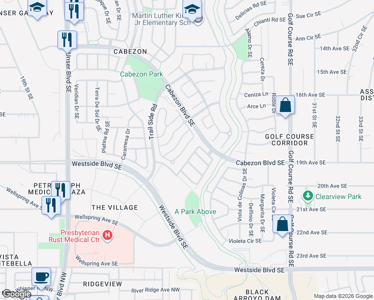map of restaurants, bars, coffee shops, grocery stores, and more near 1949 Cortina Loop Southeast in Rio Rancho