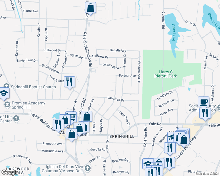 map of restaurants, bars, coffee shops, grocery stores, and more near 4230 Oxbow Cove in Memphis