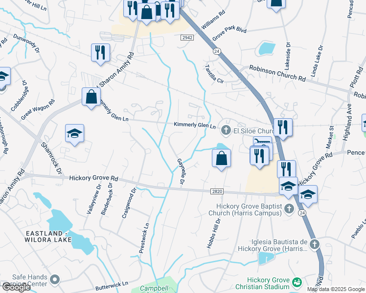 map of restaurants, bars, coffee shops, grocery stores, and more near 5613 Running Wood Lane in Charlotte