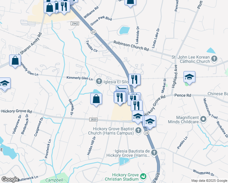 map of restaurants, bars, coffee shops, grocery stores, and more near 5511 Keyway Boulevard in Charlotte