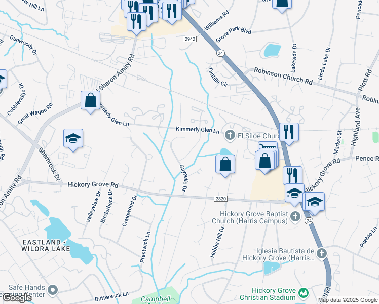 map of restaurants, bars, coffee shops, grocery stores, and more near 5613 Running Wood Lane in Charlotte