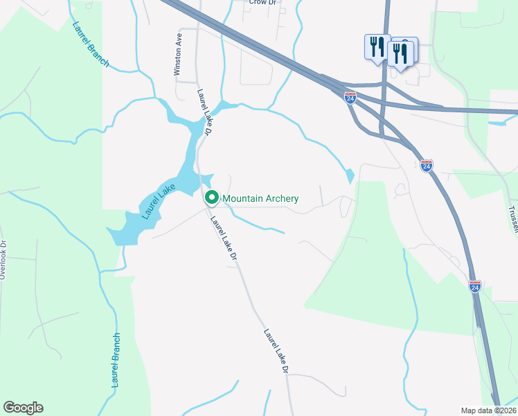 map of restaurants, bars, coffee shops, grocery stores, and more near 31 Chickory Lane in Monteagle