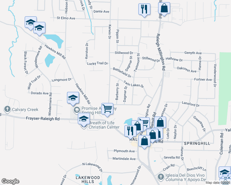 map of restaurants, bars, coffee shops, grocery stores, and more near 3676 Kerwin Drive in Memphis
