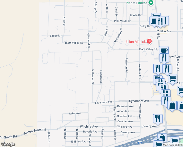 map of restaurants, bars, coffee shops, grocery stores, and more near 3575 North Harvard Street in Kingman