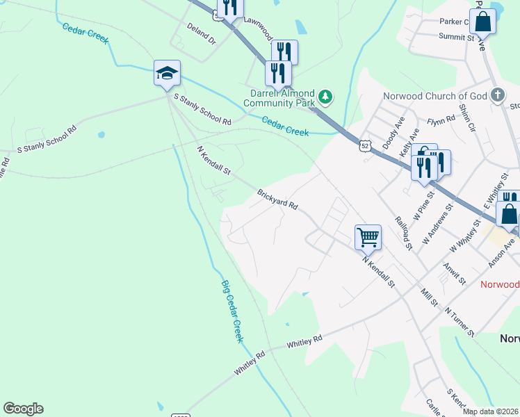 map of restaurants, bars, coffee shops, grocery stores, and more near 44423 Richardson Road in Norwood