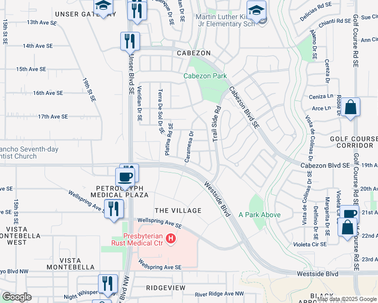 map of restaurants, bars, coffee shops, grocery stores, and more near 2305 Pedragal Avenue in Rio Rancho