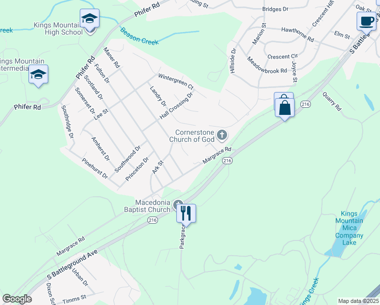map of restaurants, bars, coffee shops, grocery stores, and more near 104 Marigold Avenue in Kings Mountain