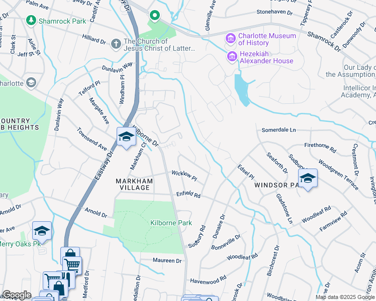 map of restaurants, bars, coffee shops, grocery stores, and more near 3729 Brookchase Lane in Charlotte