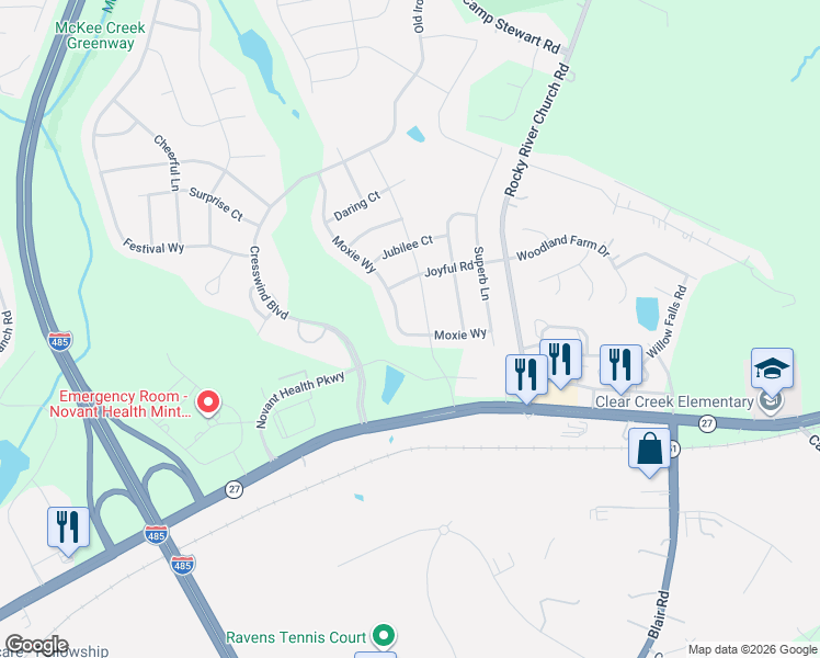 map of restaurants, bars, coffee shops, grocery stores, and more near 12709 Albemarle Road in Charlotte