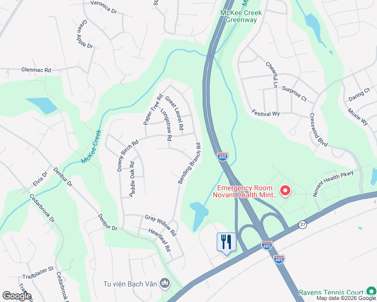 map of restaurants, bars, coffee shops, grocery stores, and more near 10224 Green Grass Road in Charlotte