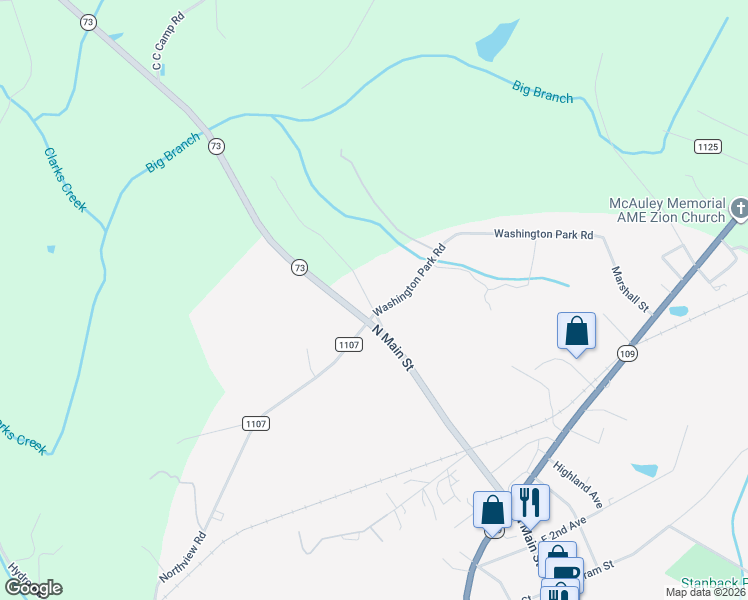 map of restaurants, bars, coffee shops, grocery stores, and more near 526 Parkertown Road in Mount Gilead