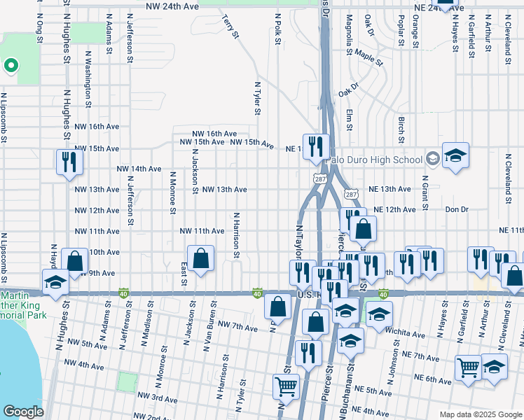 map of restaurants, bars, coffee shops, grocery stores, and more near 138 Northwest 12th Avenue in Amarillo