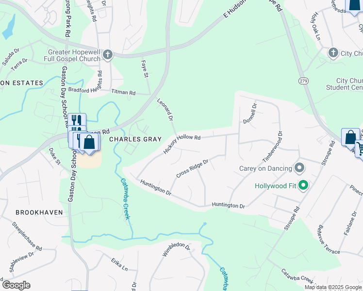 map of restaurants, bars, coffee shops, grocery stores, and more near 4548 Tree Haven Court in Gastonia