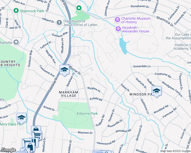 map of restaurants, bars, coffee shops, grocery stores, and more near 3729 Brookchase Lane in Charlotte