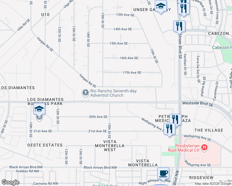 map of restaurants, bars, coffee shops, grocery stores, and more near 1951 Crane Place Southeast in Rio Rancho