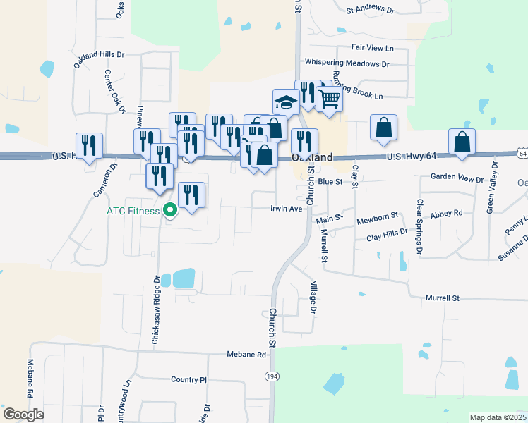 map of restaurants, bars, coffee shops, grocery stores, and more near 155 Irwin Avenue in Oakland