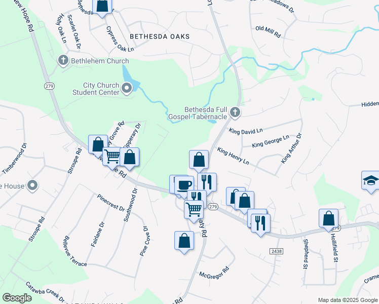map of restaurants, bars, coffee shops, grocery stores, and more near 123 Harmony Trail in Gastonia